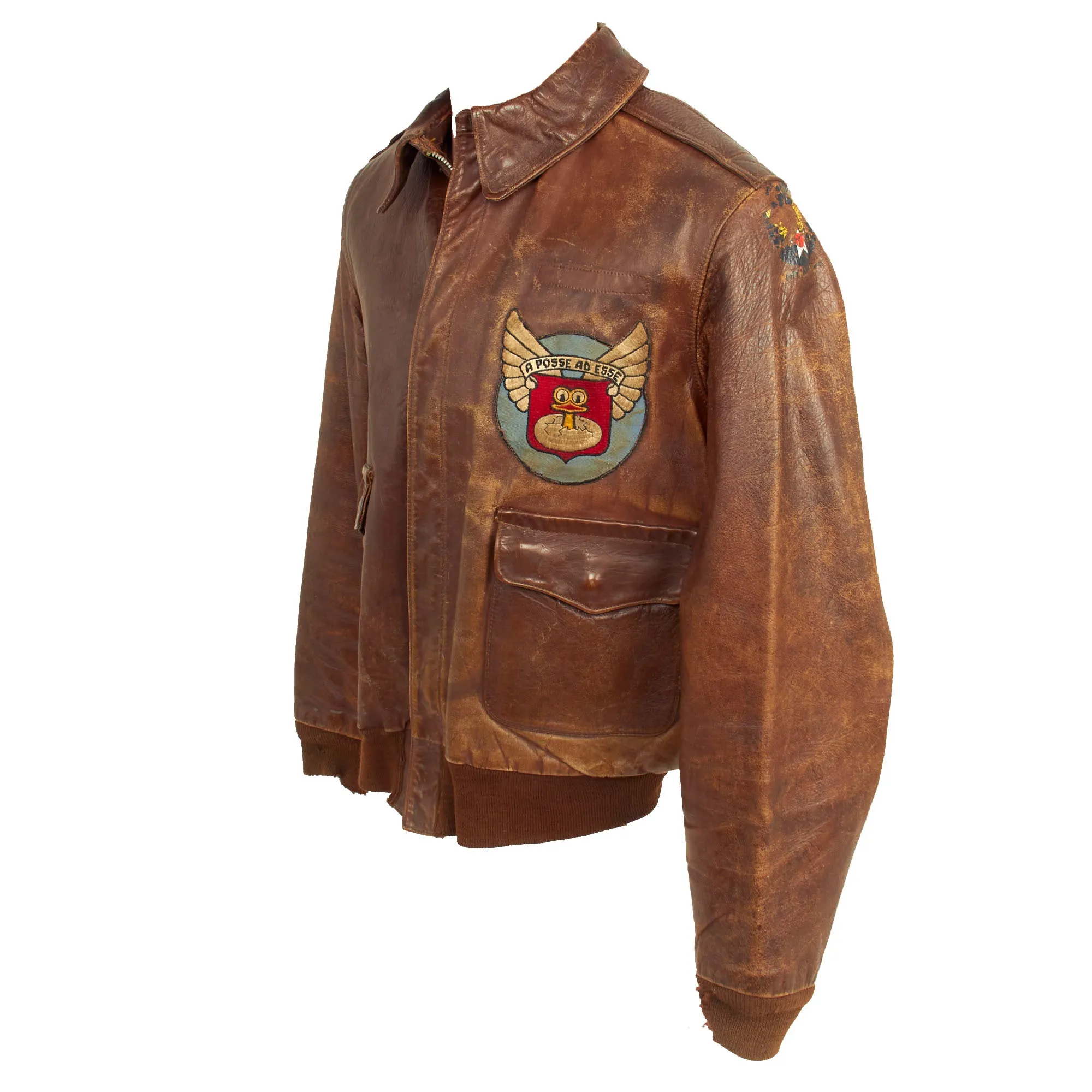 Original U.S. WWII 5th Flying Training Detachment, Ryan Airfield Patched A-2 Leather Flight Jacket
