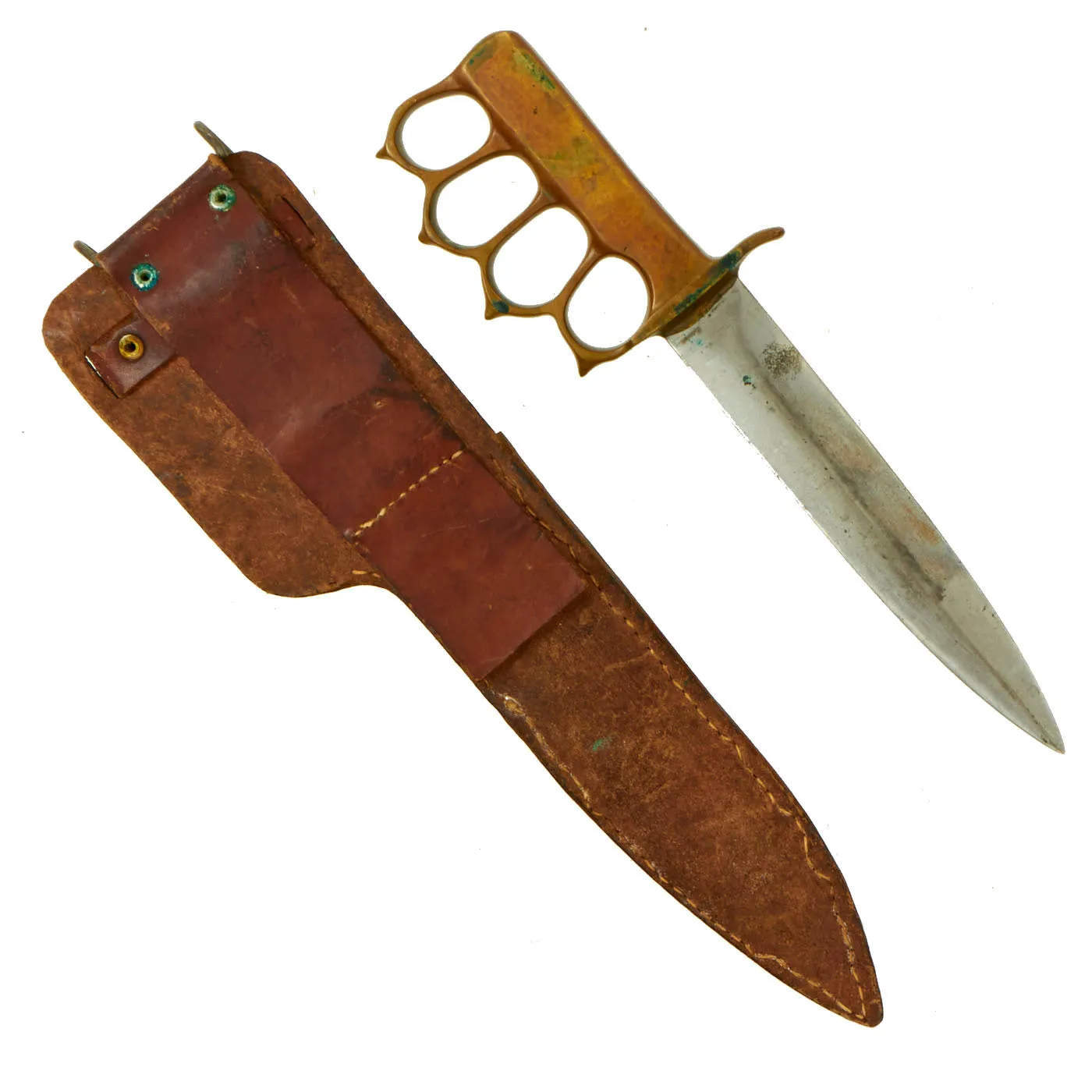 Original U.S. WWII Australian Made M1918 Trench Knife Style Brass Knuckle Trench Knife With Scabbard