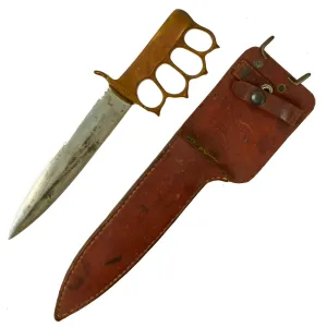 Original U.S. WWII Australian Made M1918 Trench Knife Style Brass Knuckle Trench Knife With Scabbard