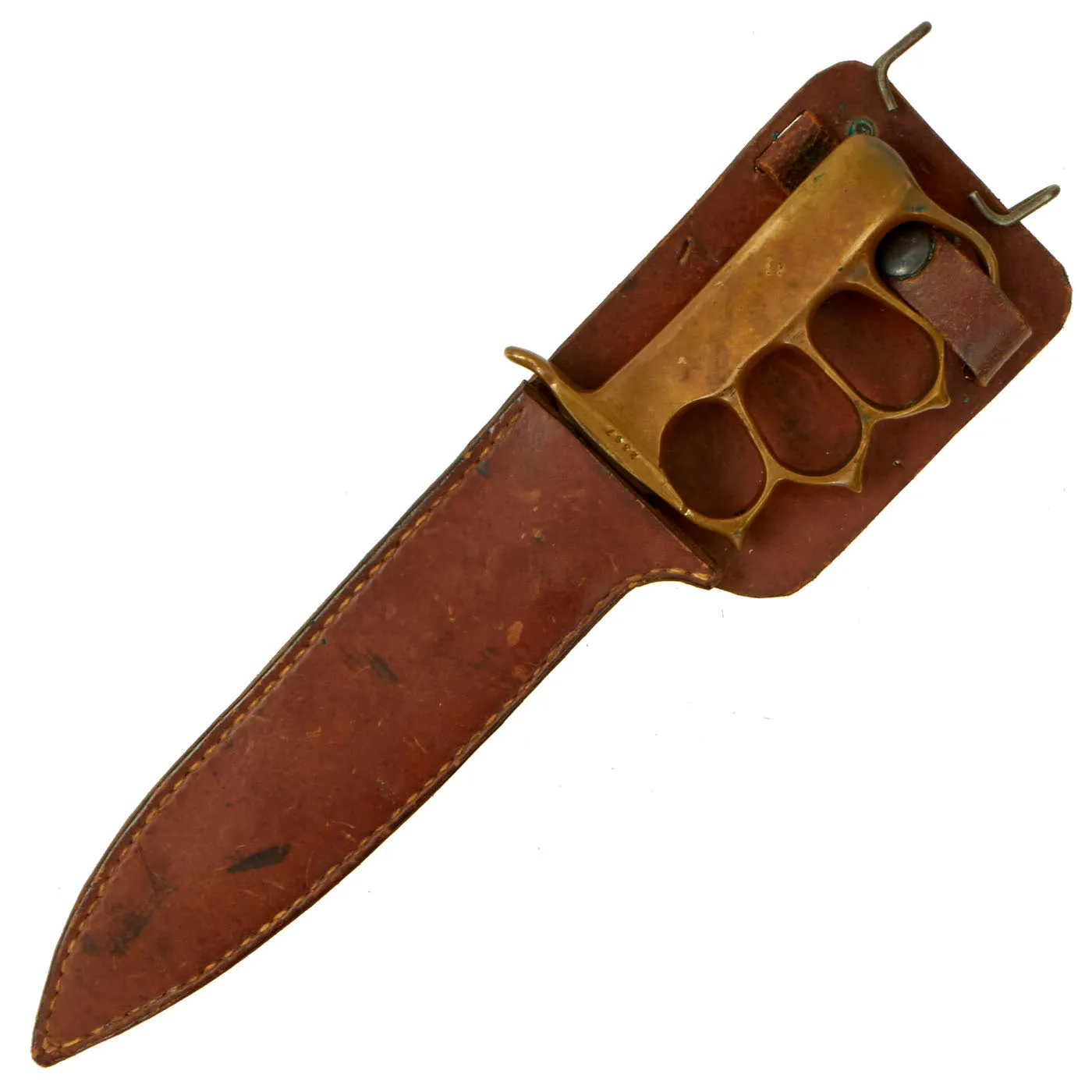 Original U.S. WWII Australian Made M1918 Trench Knife Style Brass Knuckle Trench Knife With Scabbard