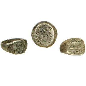 Original U.S. WWII Military Trench Art Ring Lot Featuring 3rd Army Ring - 3 Rings