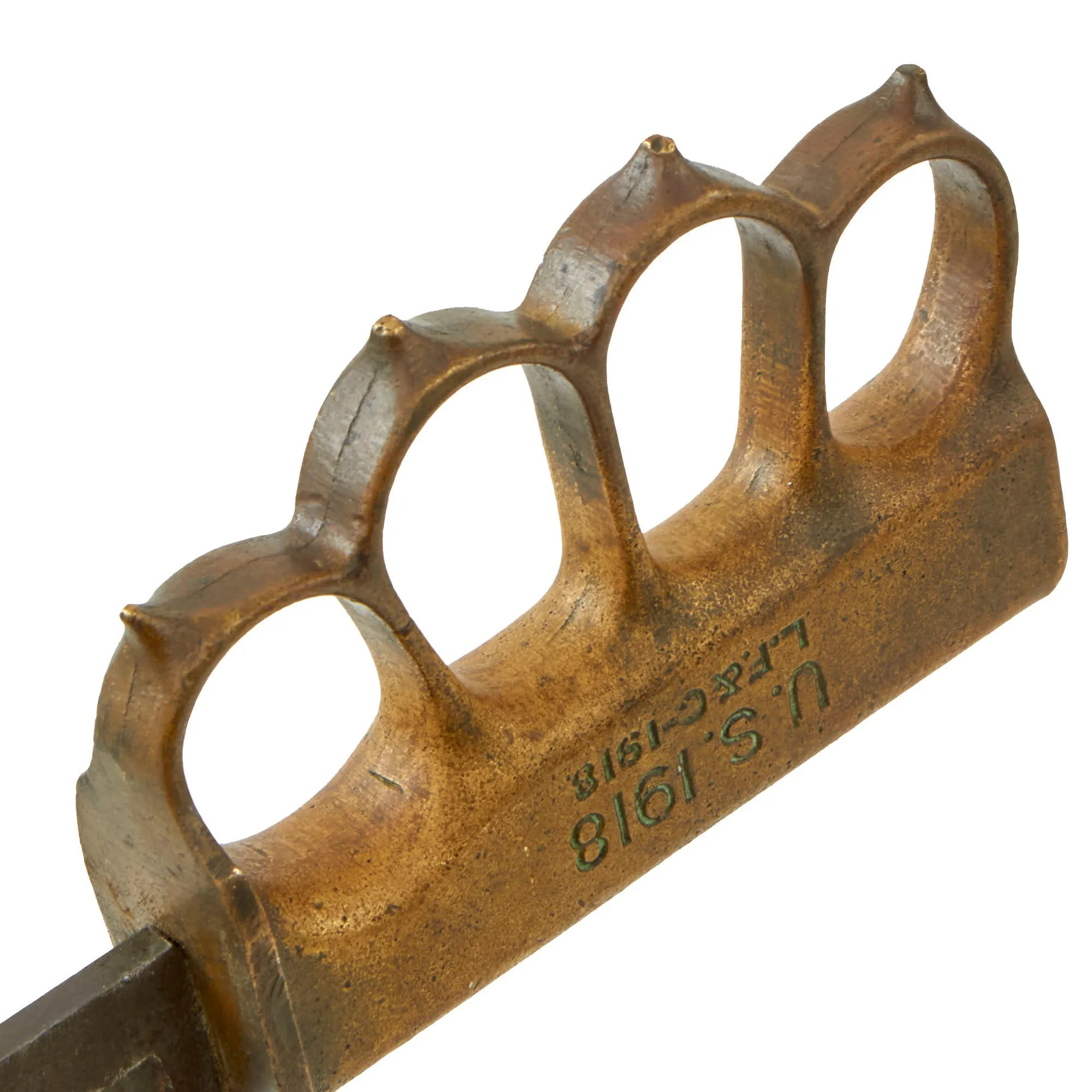 Vintage U.S. WWI/WWII Model 1918 Mark 1 Trench Knife with Paratrooper-Modified Grip, M3 Fighting Knife Blade, and Leather Sheath