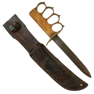 Vintage U.S. WWI/WWII Model 1918 Mark 1 Trench Knife with Paratrooper-Modified Grip, M3 Fighting Knife Blade, and Leather Sheath