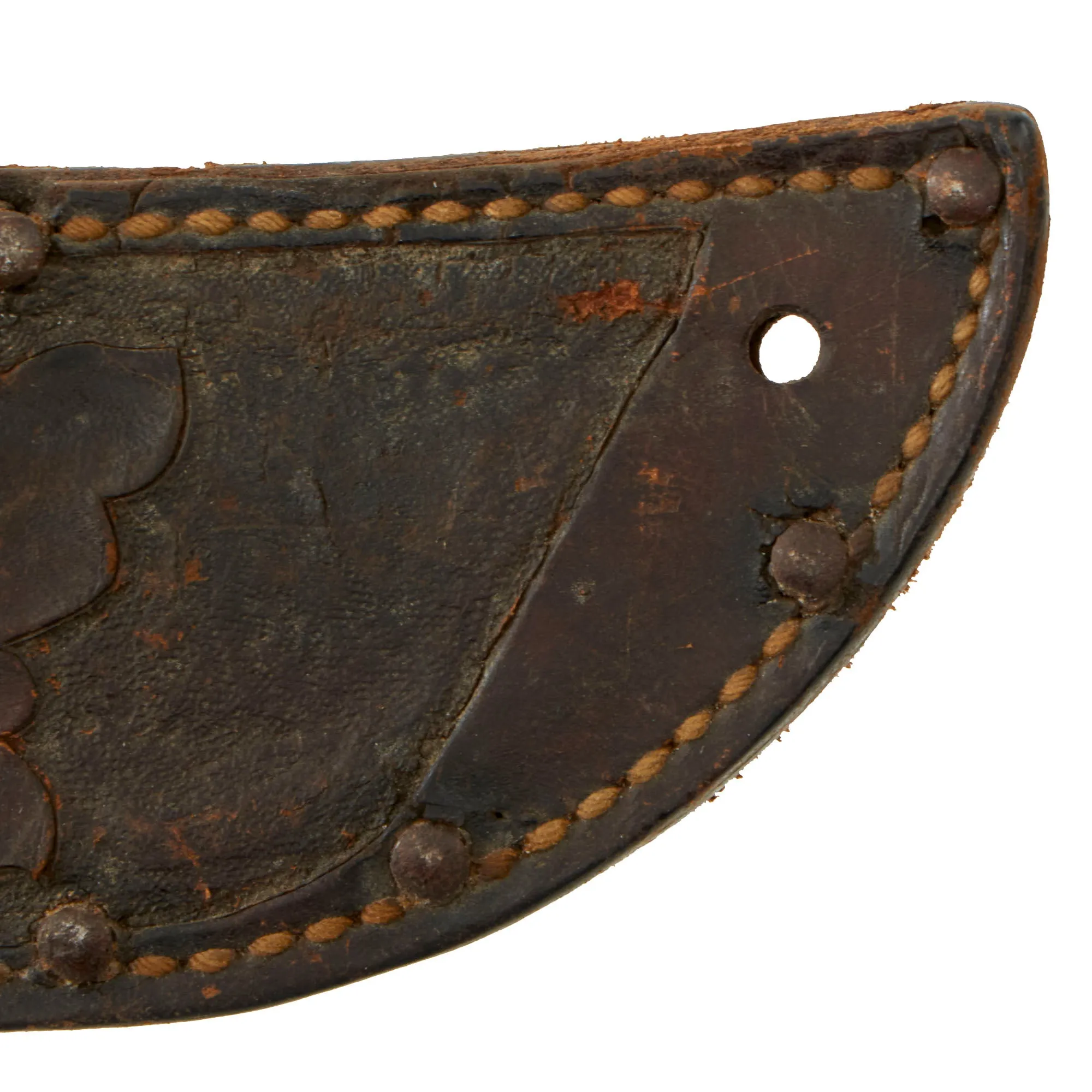 Vintage U.S. WWI/WWII Model 1918 Mark 1 Trench Knife with Paratrooper-Modified Grip, M3 Fighting Knife Blade, and Leather Sheath