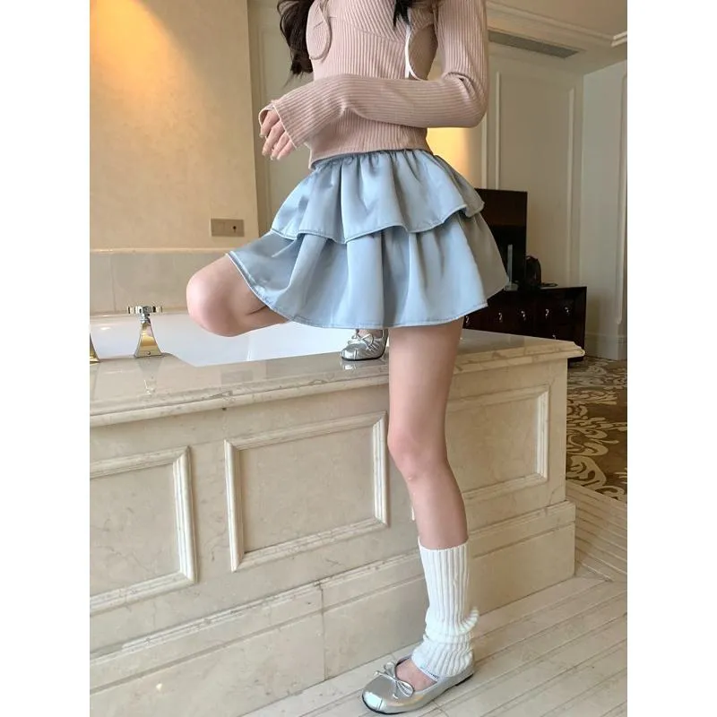 Pear-Shaped High-Waisted Petite Slimming Two Layer Fluffy Skirt