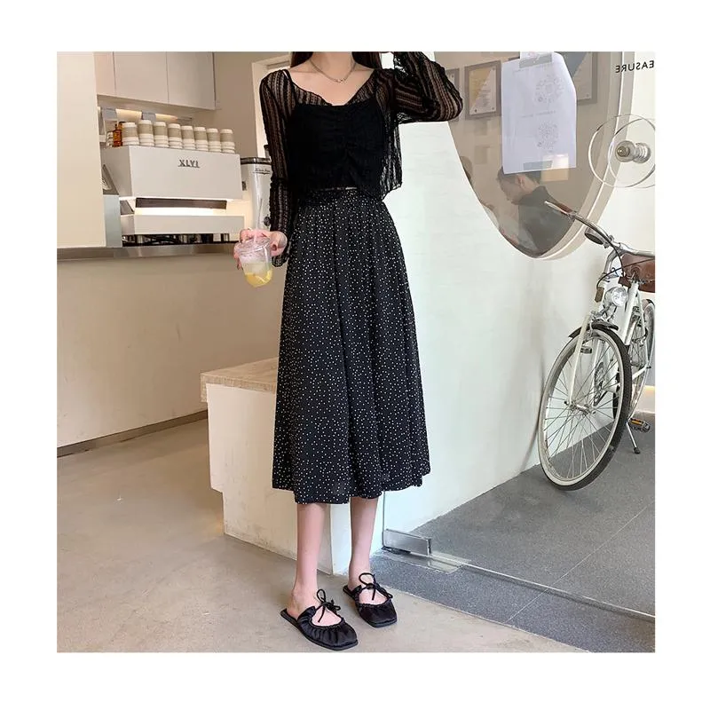 Plus Size High-Waisted Polka Dot Black Slimming Mesh Skirt