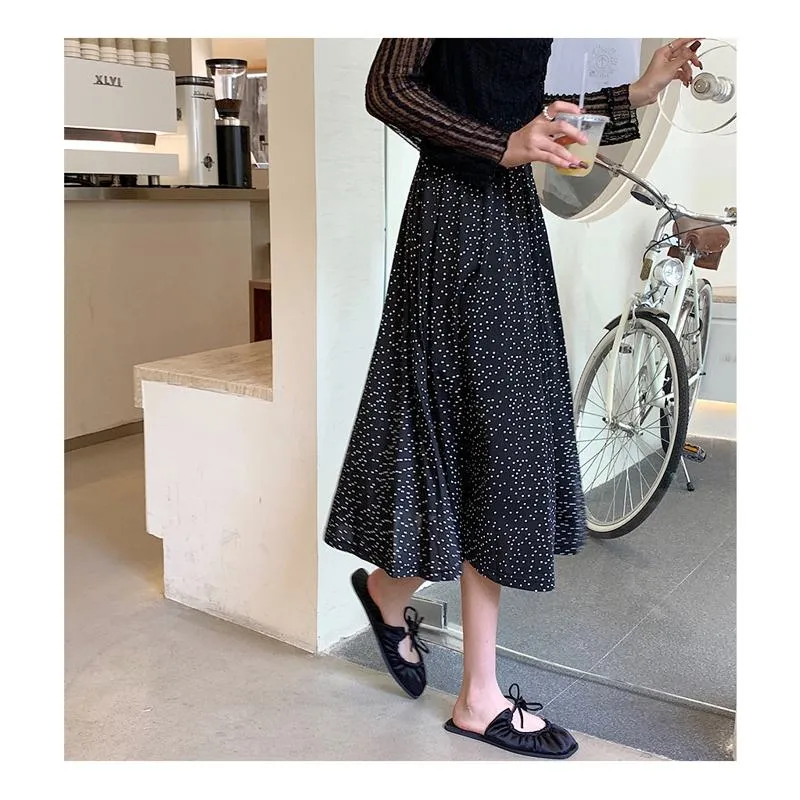 Plus Size High-Waisted Polka Dot Black Slimming Mesh Skirt