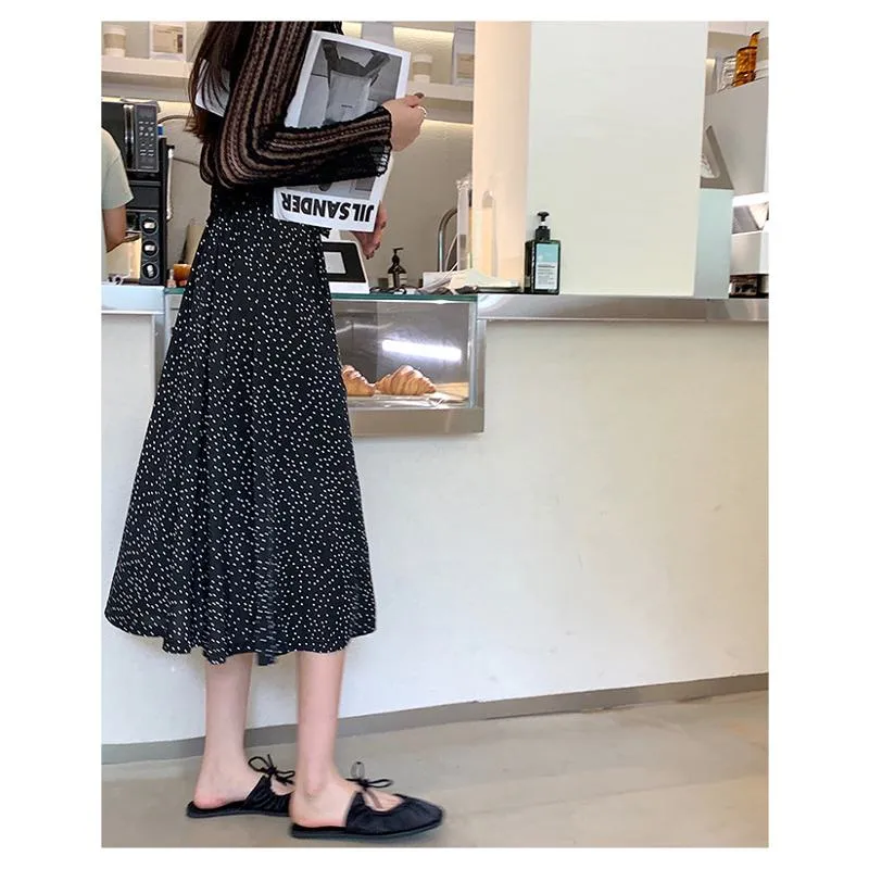 Plus Size High-Waisted Polka Dot Black Slimming Mesh Skirt