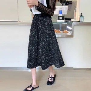 Plus Size High-Waisted Polka Dot Black Slimming Mesh Skirt