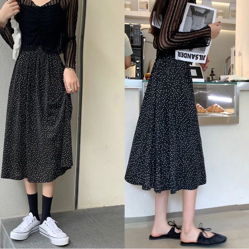 Plus Size High-Waisted Polka Dot Black Slimming Mesh Skirt
