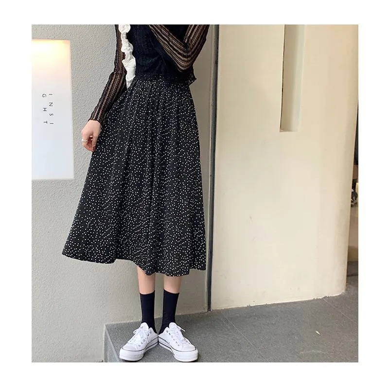 Plus Size High-Waisted Polka Dot Black Slimming Mesh Skirt