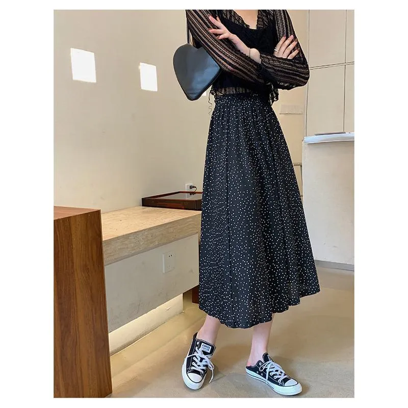 Plus Size High-Waisted Polka Dot Black Slimming Mesh Skirt