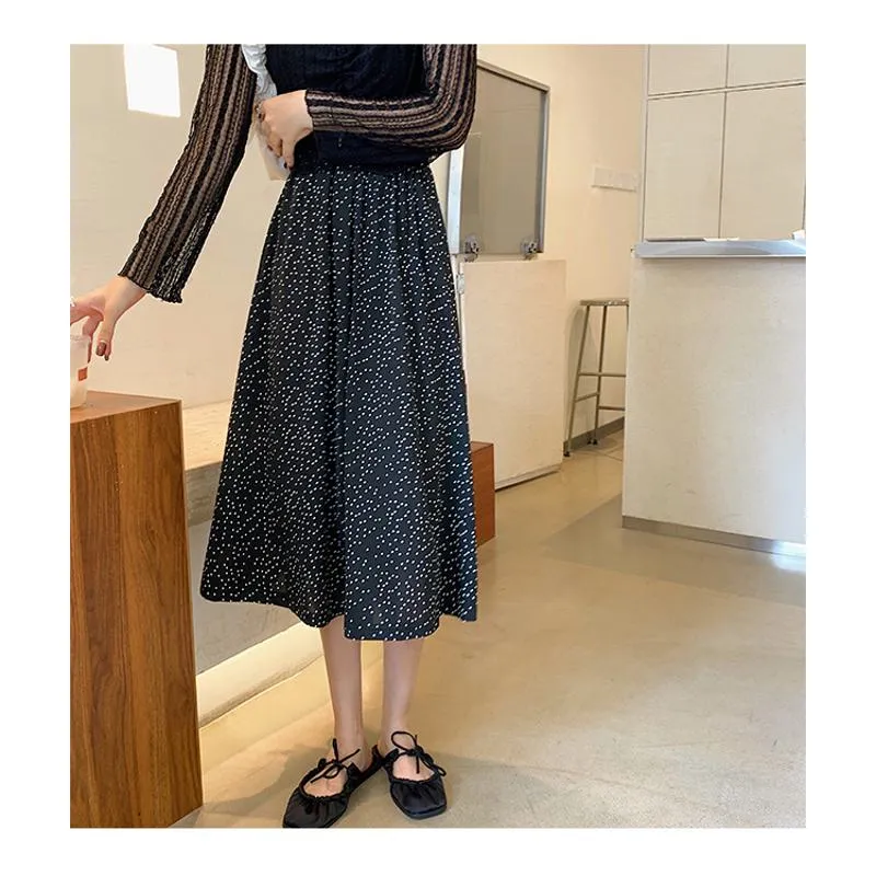 Plus Size High-Waisted Polka Dot Black Slimming Mesh Skirt