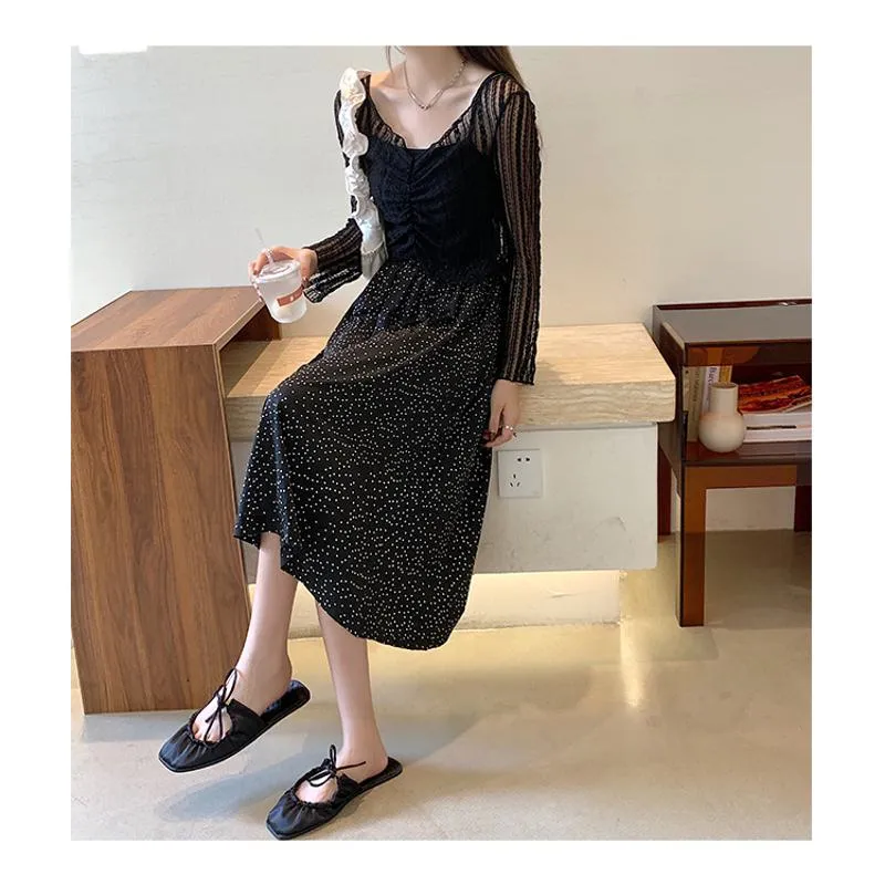 Plus Size High-Waisted Polka Dot Black Slimming Mesh Skirt