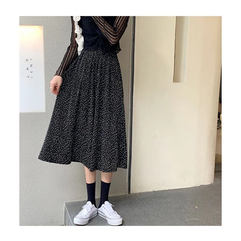 Plus Size High-Waisted Polka Dot Black Slimming Mesh Skirt