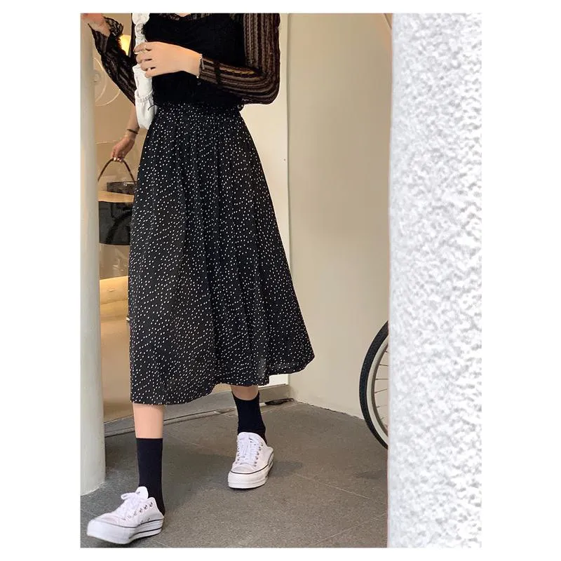 Plus Size High-Waisted Polka Dot Black Slimming Mesh Skirt