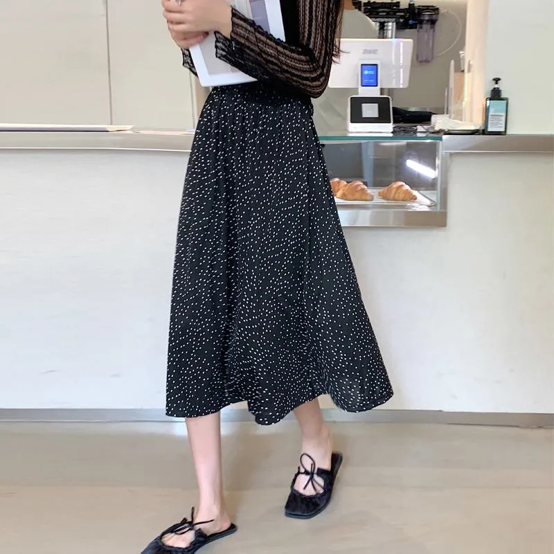 Plus Size High-Waisted Polka Dot Black Slimming Mesh Skirt