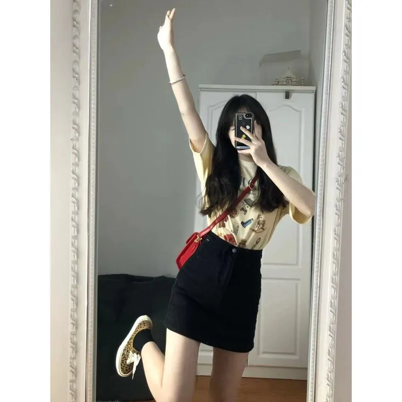 Plus Size High-Waisted Versatile Slimming Bodycon Denim Skirt