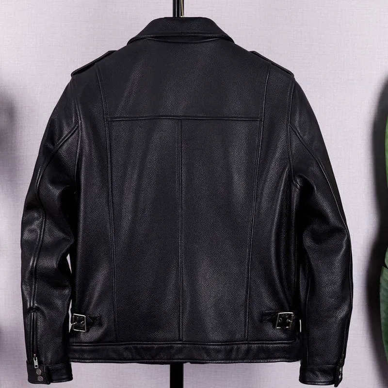 Retro Lapel Collar Workwear Style Leather Jacket