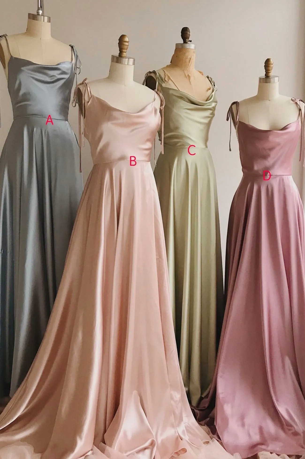 Simple Satin Long Prom Dresses A-Line Spaghetti Straps Party Dresses