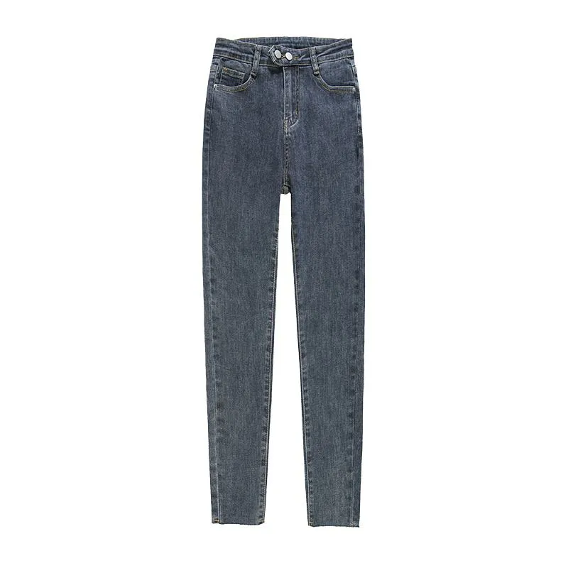Slimming High-Waisted Light-Colored Double-Breasted Elasticity Pencil Slim-Fit Jeans