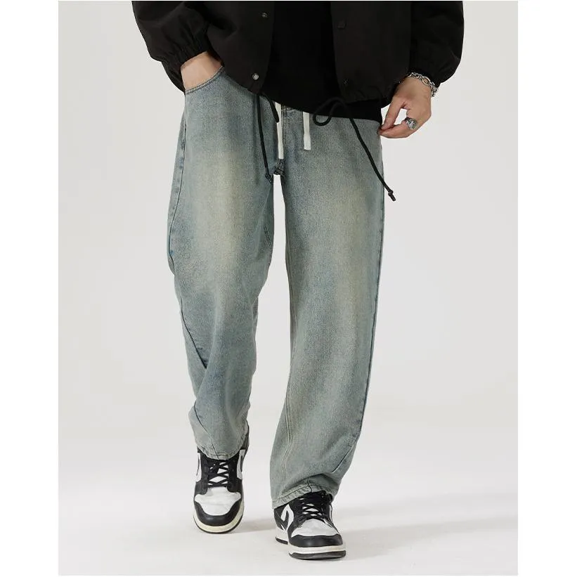 Straight Elastic Waist Straight Leg Casual Loose Fit Classic Jeans