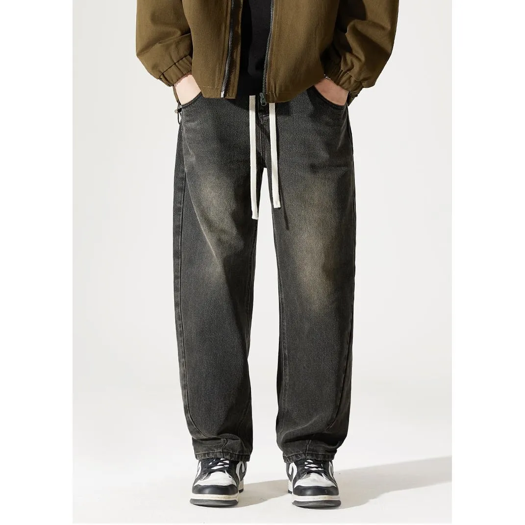 Straight Elastic Waist Straight Leg Casual Loose Fit Classic Jeans