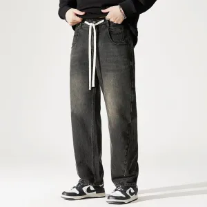 Straight Elastic Waist Straight Leg Casual Loose Fit Classic Jeans