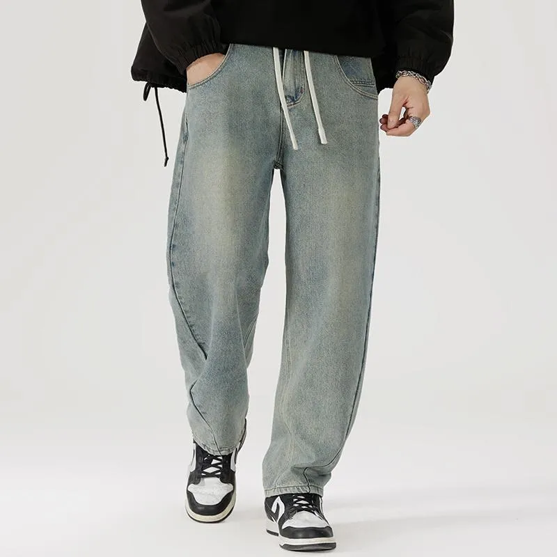 Straight Elastic Waist Straight Leg Casual Loose Fit Classic Jeans