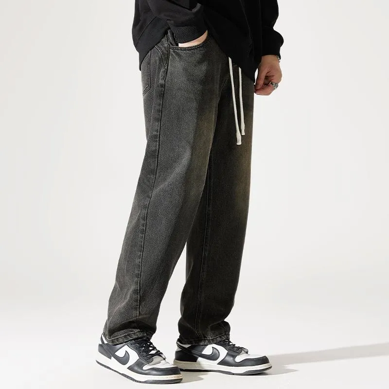 Straight Elastic Waist Straight Leg Casual Loose Fit Classic Jeans