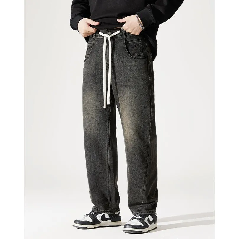 Straight Elastic Waist Straight Leg Casual Loose Fit Classic Jeans