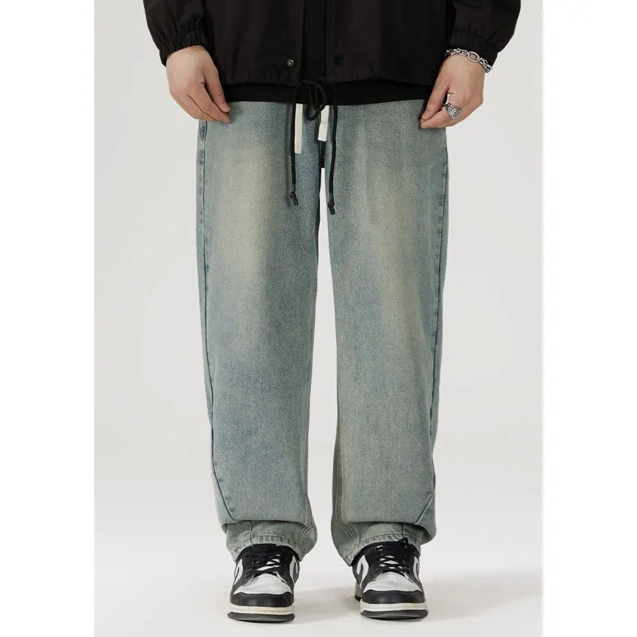 Straight Elastic Waist Straight Leg Casual Loose Fit Classic Jeans