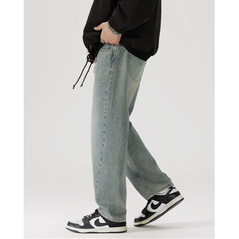 Straight Elastic Waist Straight Leg Casual Loose Fit Classic Jeans