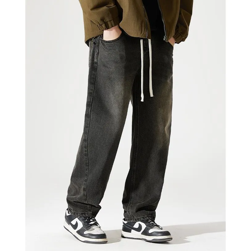 Straight Elastic Waist Straight Leg Casual Loose Fit Classic Jeans