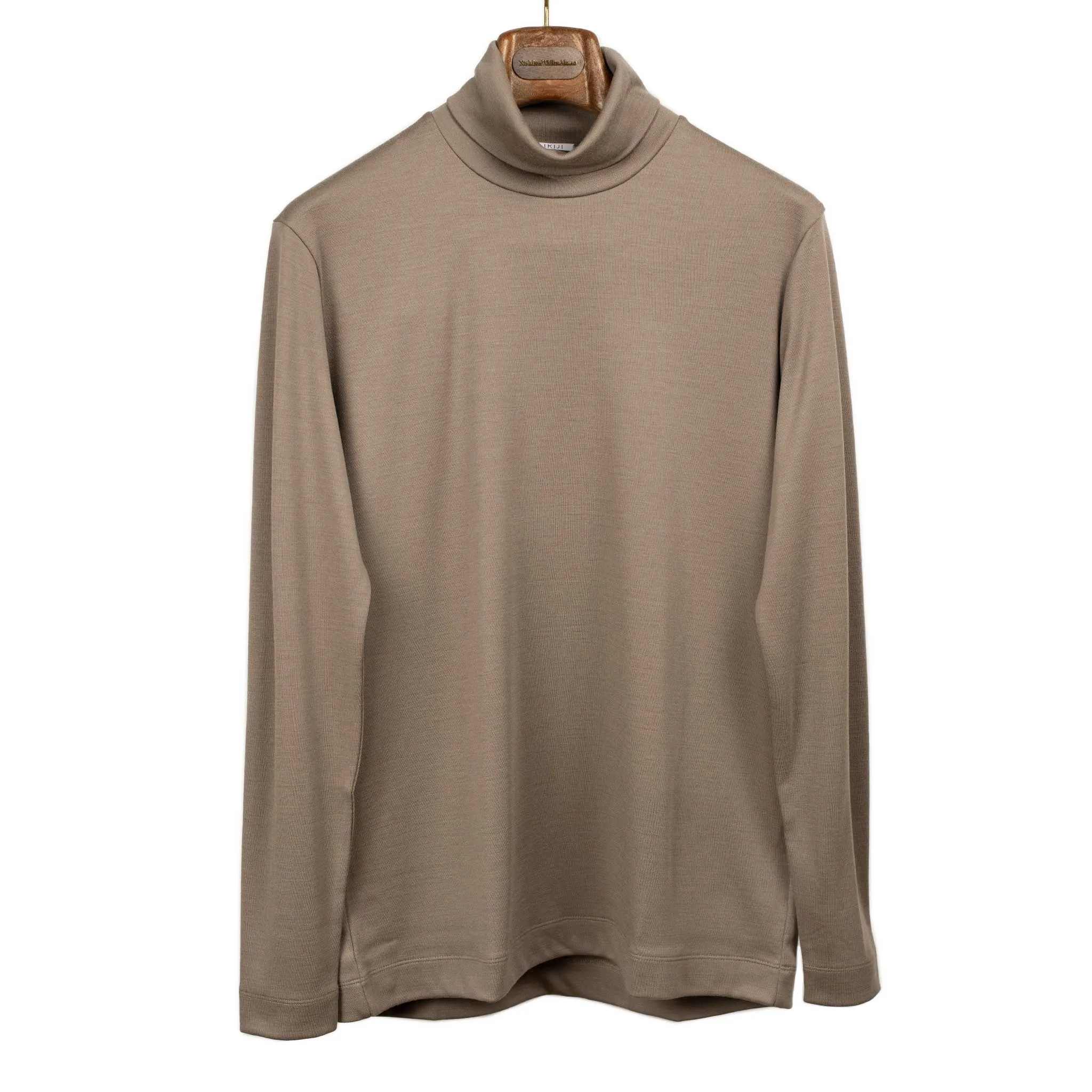 Turtleneck in taupe wool jersey