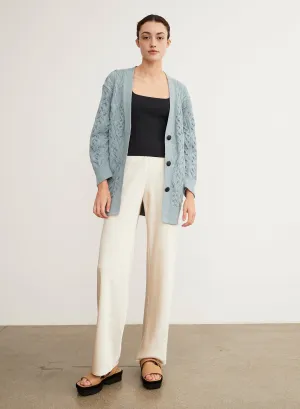 Vince - Aran Cable Cardigan in Light Sea Stone